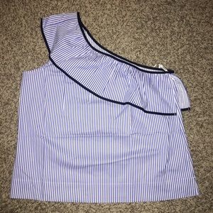 Striped One- Shoulder Ruffle Top